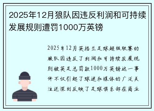 2025年12月狼队因违反利润和可持续发展规则遭罚1000万英镑